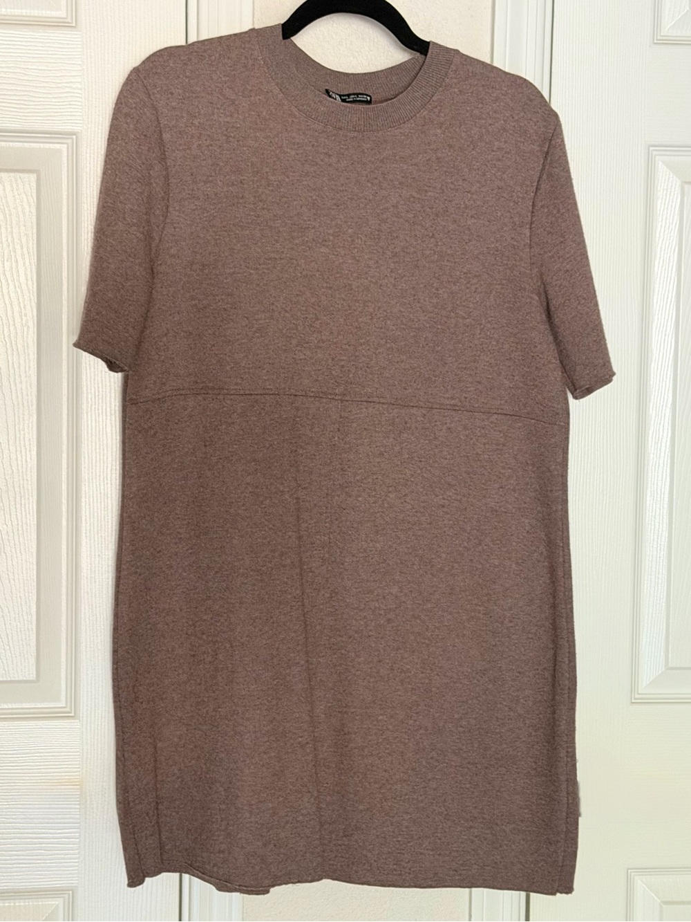 Zara Ribbed Crewneck Short Sleeve Knit in Mauve Taupe